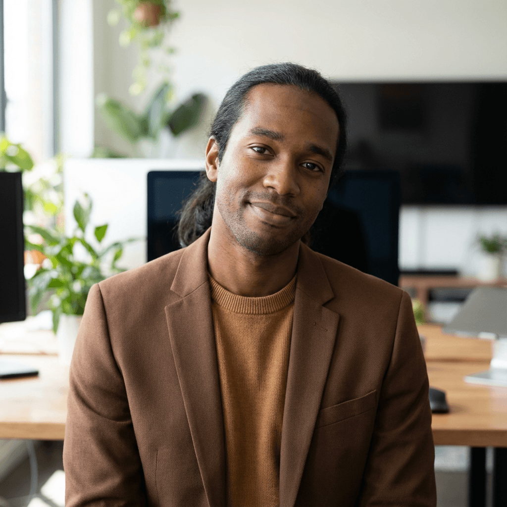 Male IT consultant in his late 30s, White, professional headshot
