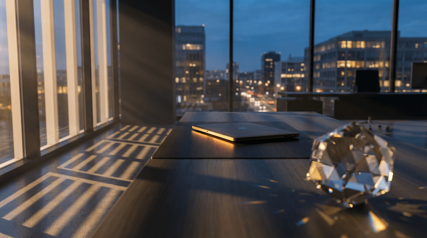 Modern office building exterior in Colorado at dusk